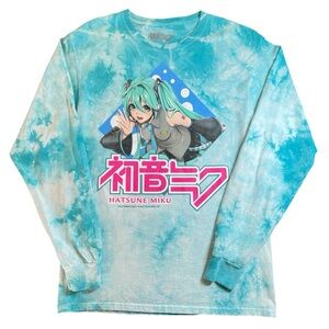 Hatsune Miku Vocaloid Teal Tie-Dye Long Sleeve Cotton Tee Shirt Unisex Small